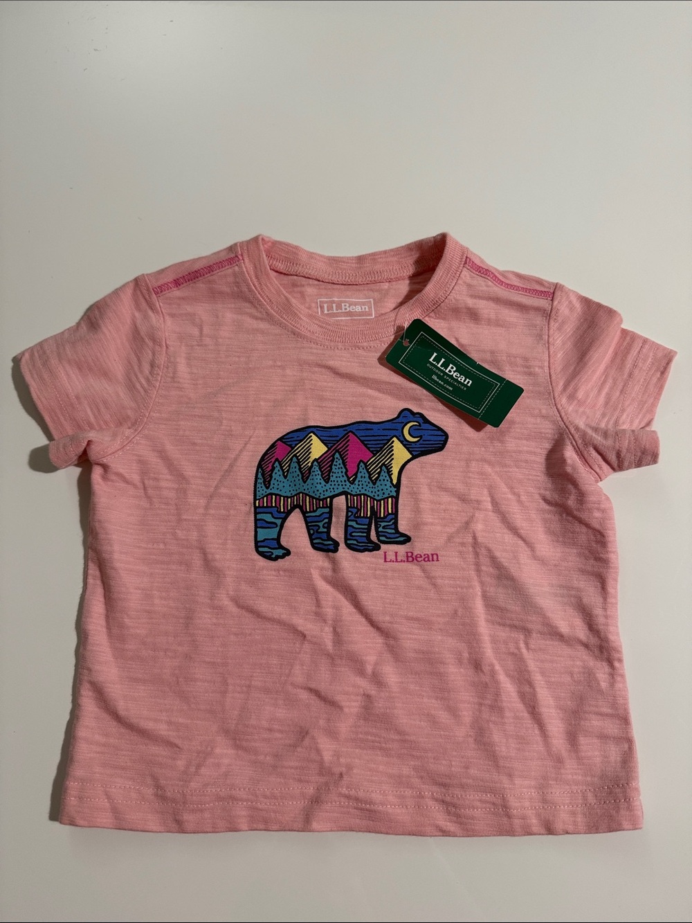 L.L. Bean Pink Short-Sleeve Tee with Colorful Bear Graphic Sz 6-12 Months